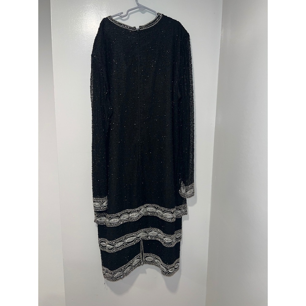 BRILLIANTE by JA Black Beaded Sequin Long Sleeve Cocktail Party Dress Size L